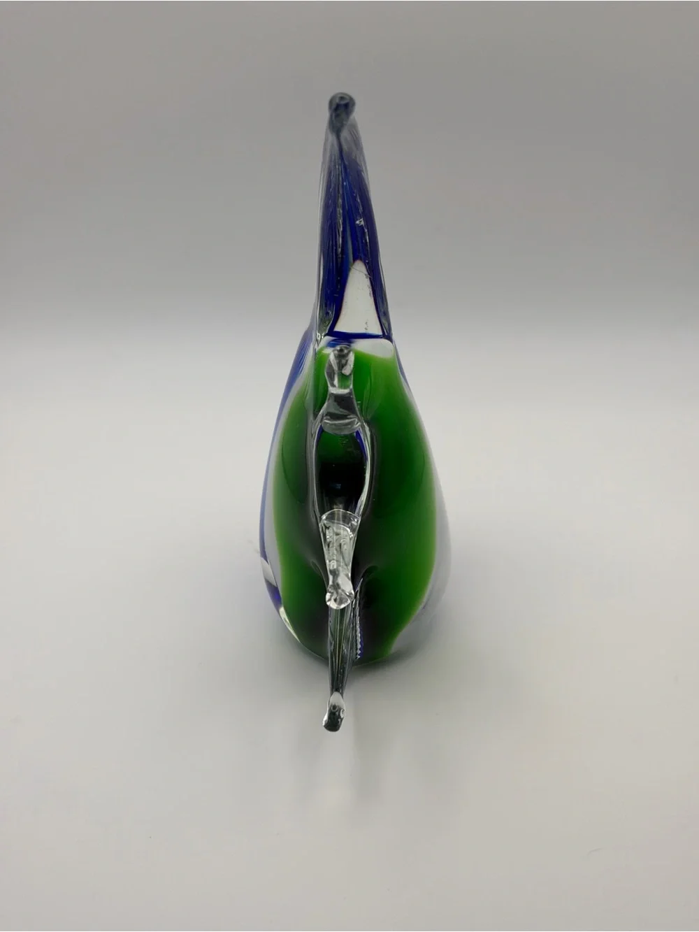 Pair Hand Blown Art Glass Angelfish Figurines Red Blue Green Clear Unsigned